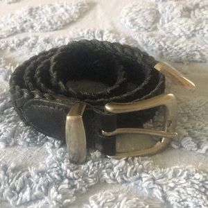 Black braided leather belt, size S, 36.5”L, 1”W